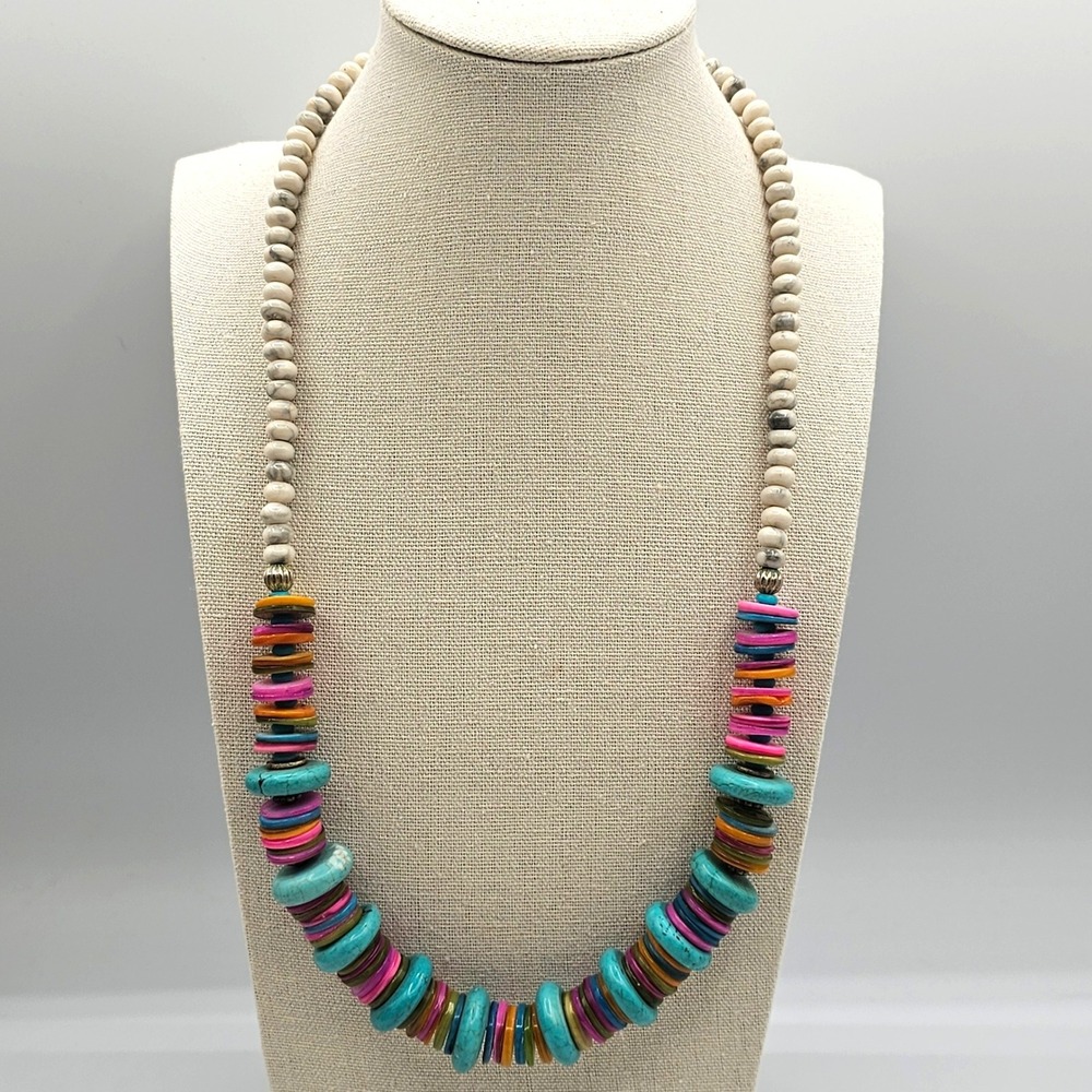 Colorful Shell Necklace Dyed Howlite Vibrant Summer Coastal Festival Beachy